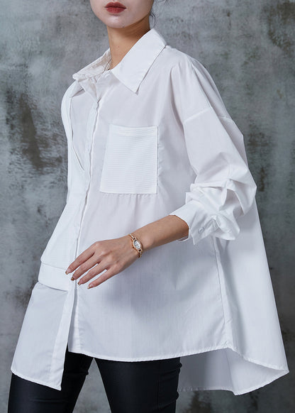 Diy White Asymmetrical Patchwork Cotton Fake Two Piece Shirt Tops Spring