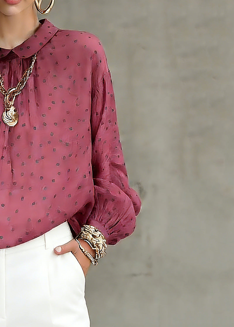 Red Peter Pan Collar Dot Print Top Spring