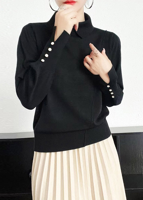 Camel Peter Pan Collar Woolen Knit Sweater Long Sleeve
