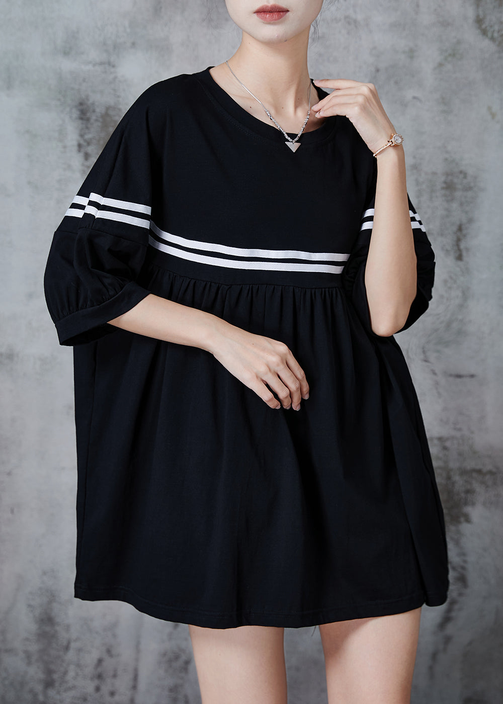Black Oversized Striped Cotton Tanks Summer