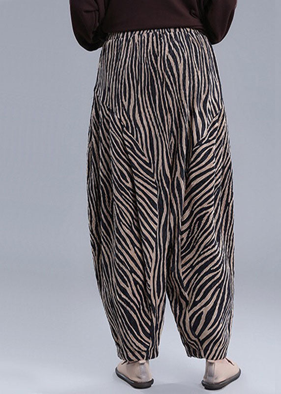 Simple Khaki Striped Pockets Lantern Fall Pants