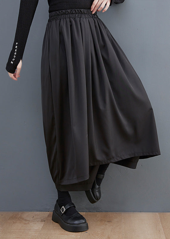 Black Elastic Waist Pockets Wide Leg Pants Skirt Summer