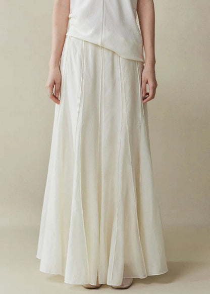 White Zippered High Waist Silk Cotton Skirts Summer