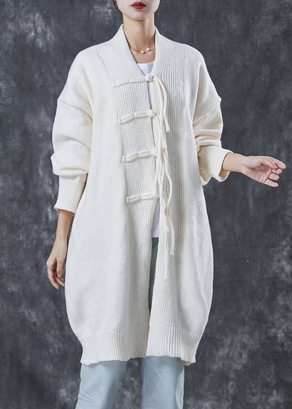 White Oversized Chinese Button Knit Cardigans Spring