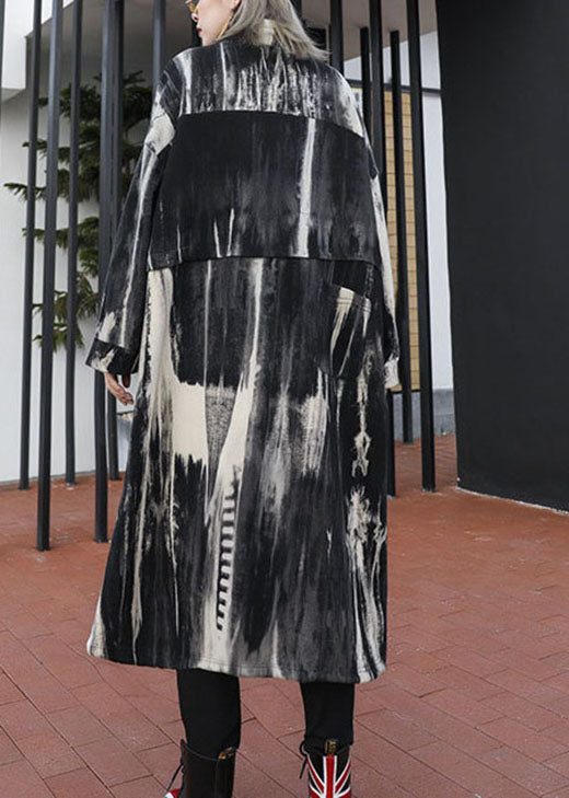 Retro Drawstring Print Pockets Fall Trench Coats