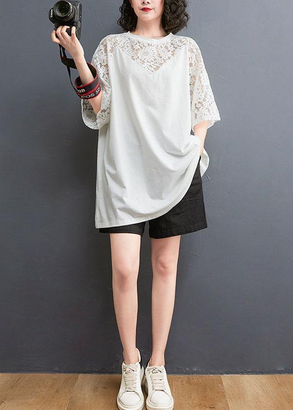 Black O-neck Hollow Out Half Sleeve Cotton Summer Top