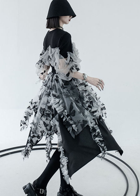 Black White Patchwork Tulle a Line Skirts High Waist Layered Design Summer