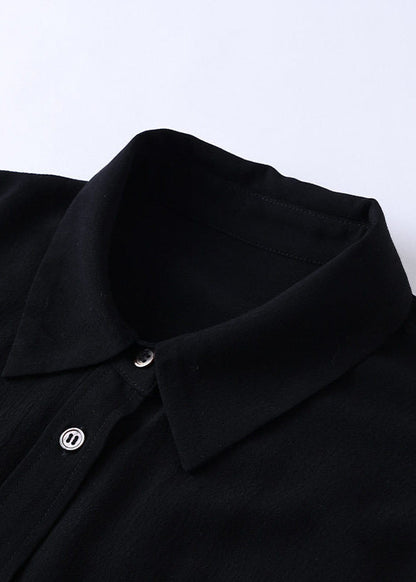 Modern Black Oversized Pockets Cotton Shirt Spring