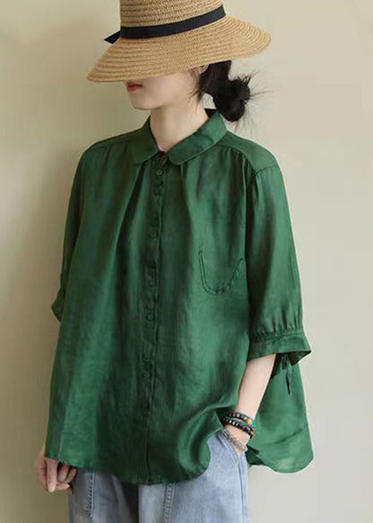 Pink Peter Pan Collar Patchwork Cotton Shirt Top Summer