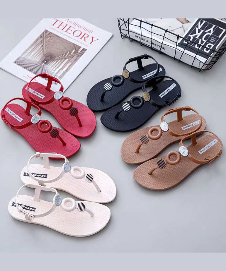 Red Splicing Peep Toe Beach Thong Sandals