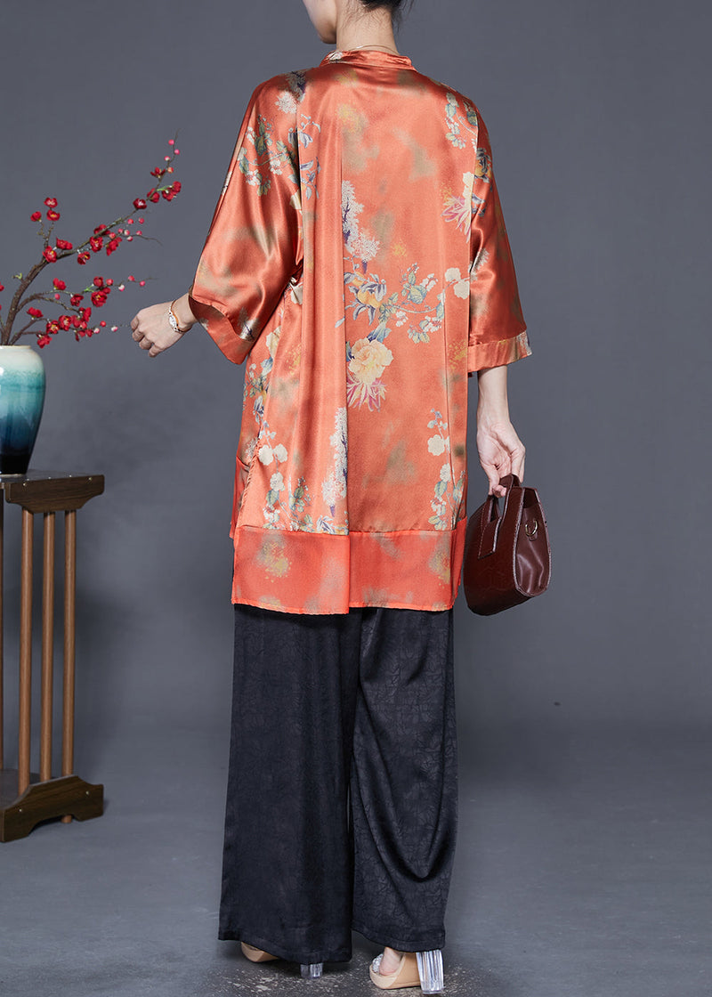 Orange Tasseled Patchwork Silk 2 Piece Outfit Fall