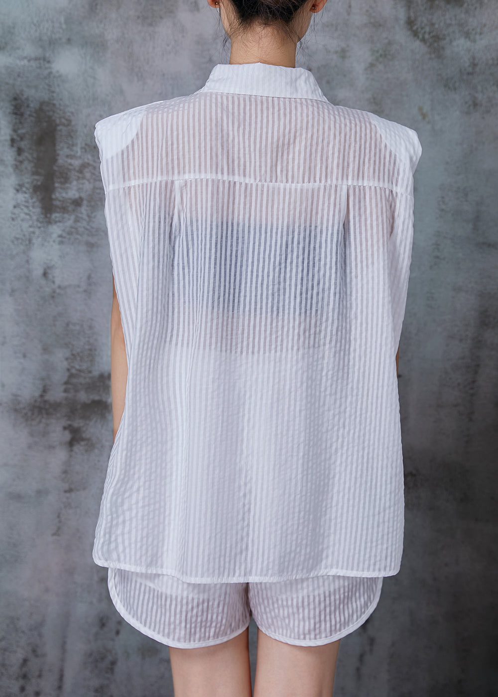 White Striped Zircon Cotton Two Pieces Set Summer