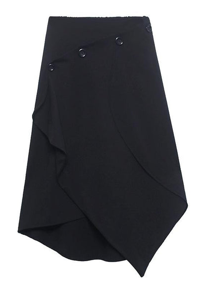 Black Asymmetrical Button Cotton Skirt