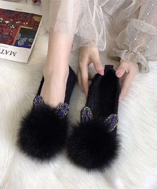 White Fuzzy Fur Splicing Penny Loafers