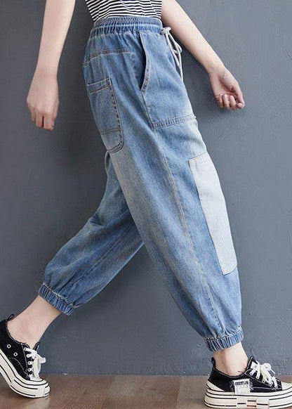 Blue Pockets Jeans Summer Cotton Pants