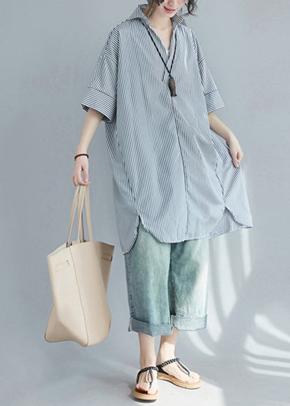 Modern Black Oversized Striped Cotton Shirt Dress Summer