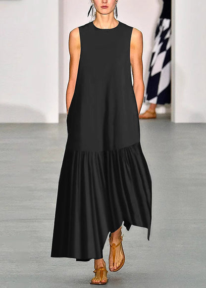 Simple Green O-neck Patchwork Maxi Dresses Sleeveless