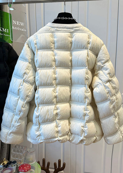 Beige Oversized Chinese Button Duck Down Down Coats Winter