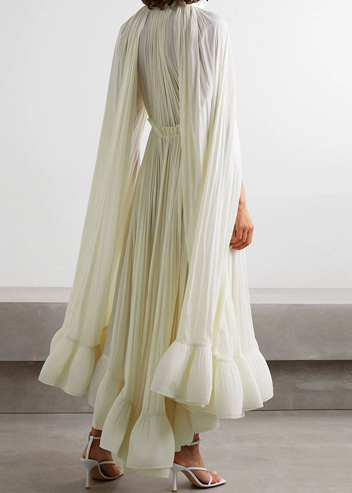 Apricot Ruffled Lace Up Cotton Party Dresses Batwing Sleeve