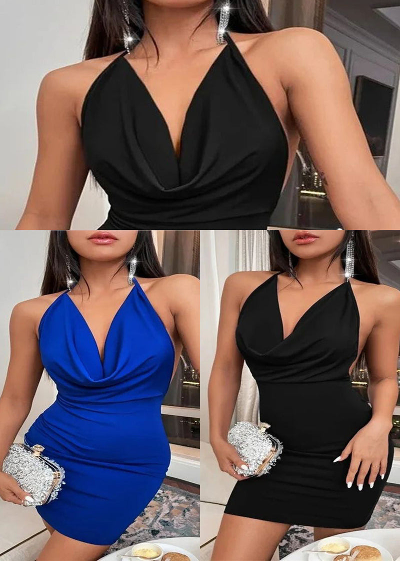 Black Backless Halter Evening Dress Summer