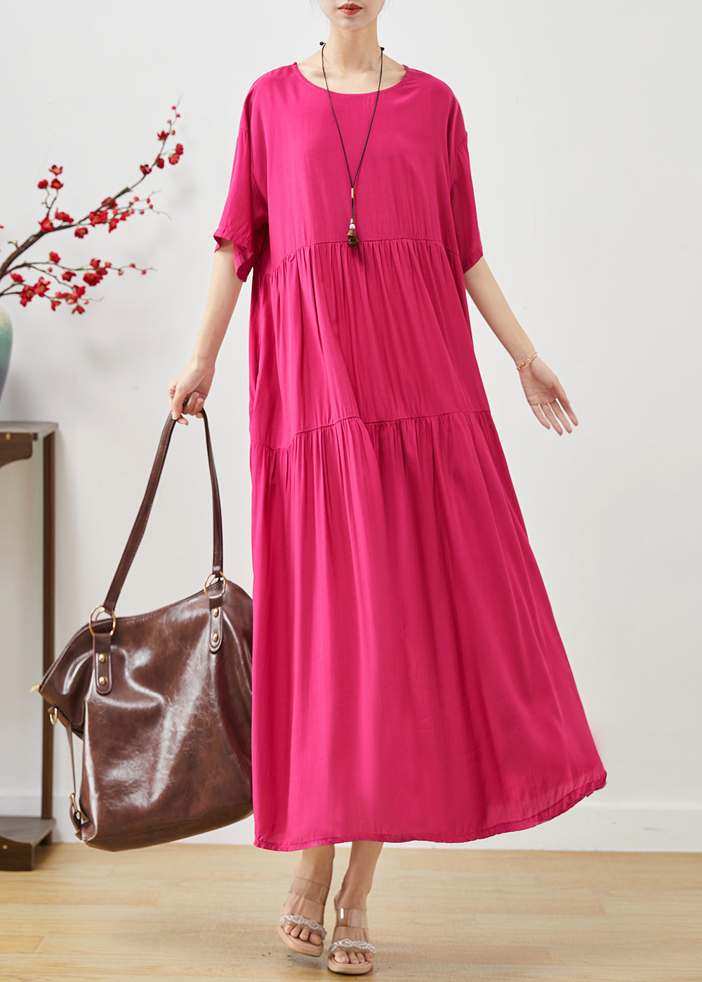 Rose Oversized Patchwork Cotton Maxi Dresses Summer
