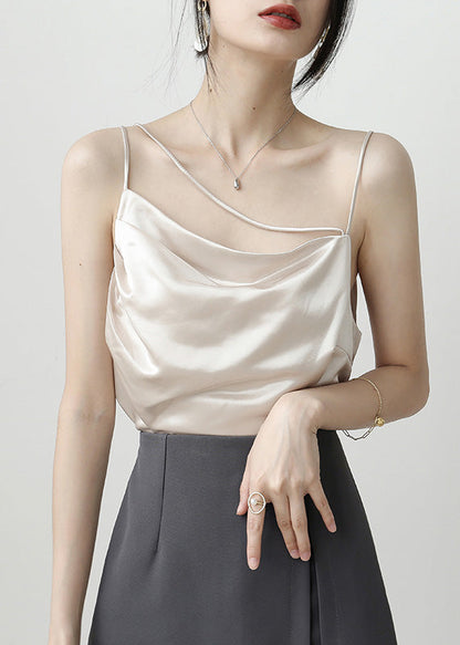 Brief Apricot Slash Neck Satin Top Summer