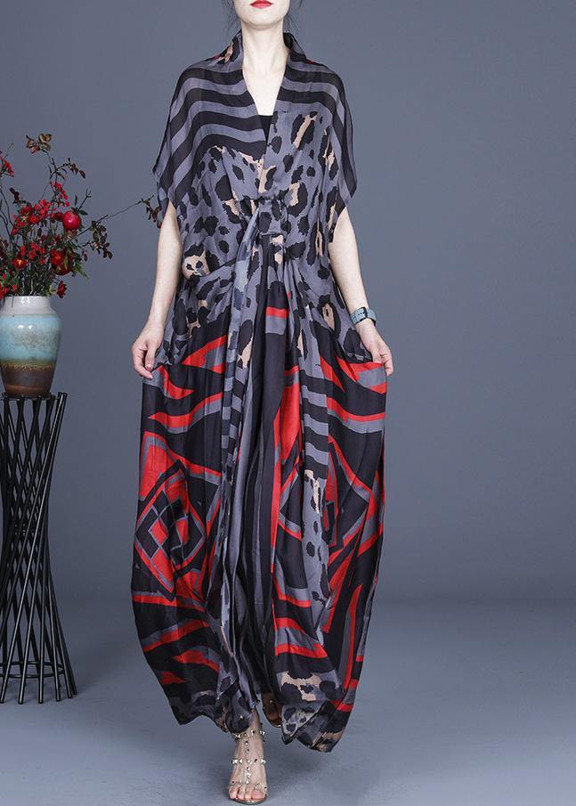 Organic Grey Leopard Print Sleeveless Silk Two-piece Outfit Summer Dress