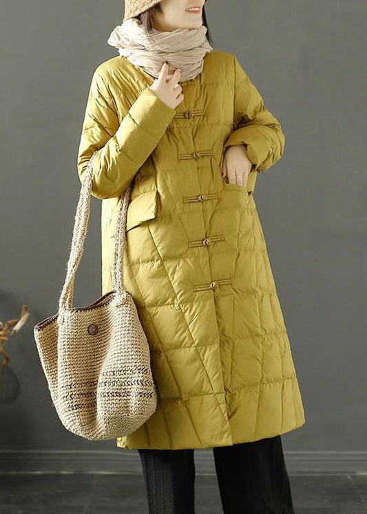 Yellow Chinese Button Oriental Fine Cotton Filled Witner Coat