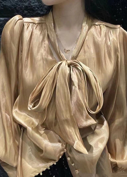 Khaki Button Silk Shirts Long Sleeve