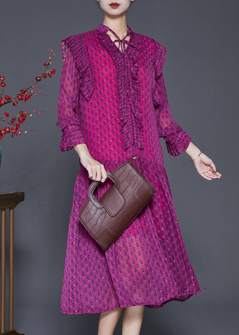 Pitaya Print Ruffled Chiffon Dress Spring