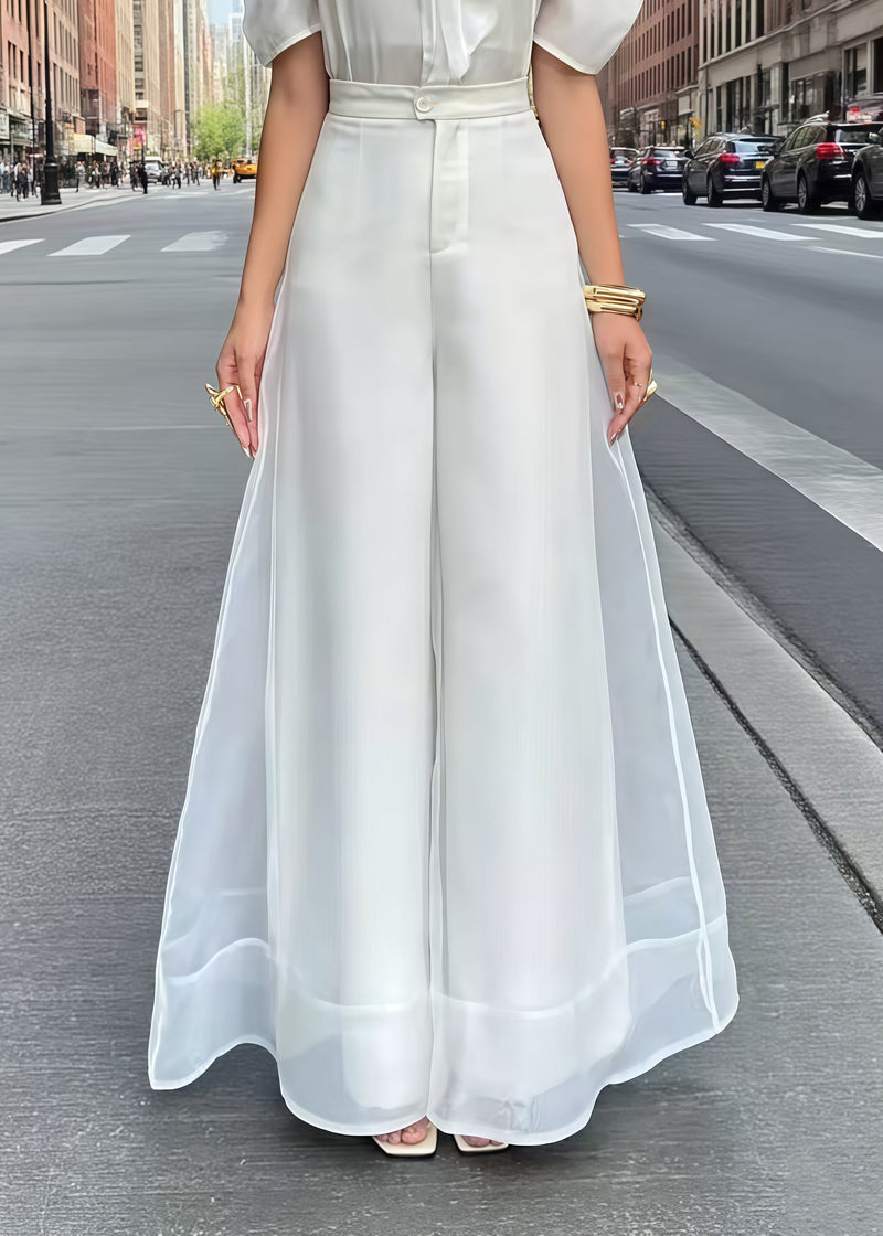 White High Waist Organza Wide Led Pants Skirts Summer