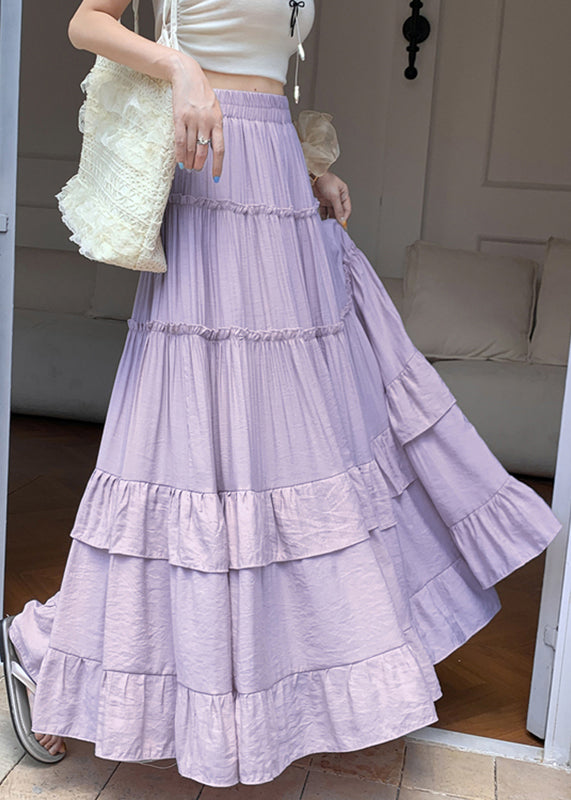 Purple Elastic Waist Draping a Line Skirts Summer
