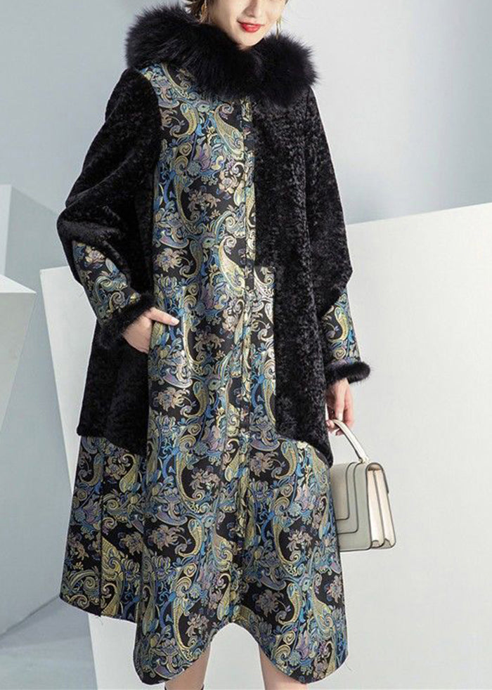 Black Fox Collar Patchwork Wear on Both Sides Cashmere Coat Winter