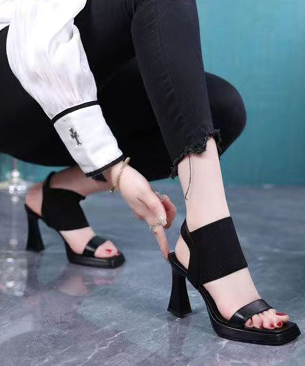 Black Chunky Splicing Peep Toe High Heel Sandals
