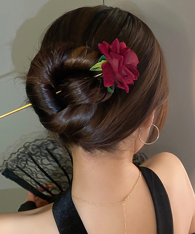Mulberry Alloy Zircon Rose Velour Hairpin