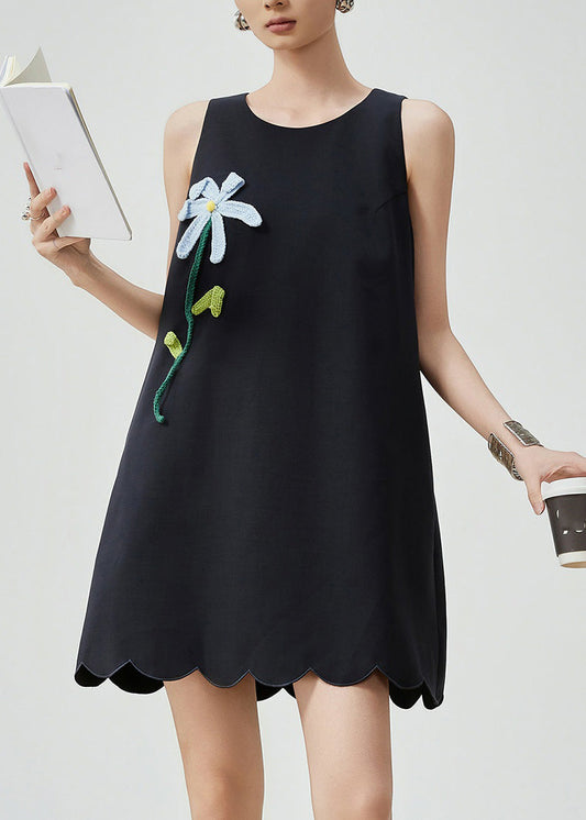 Stylish Black O-neck Mid Dress Sleeveless