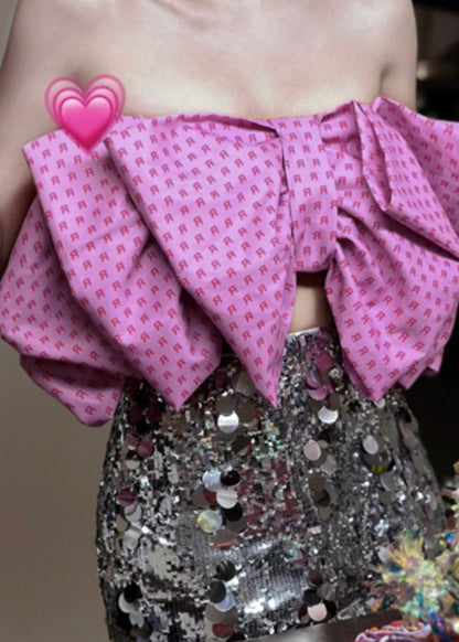 Rose Bow Sequins Cotton Two Pieces Set Sleeveless