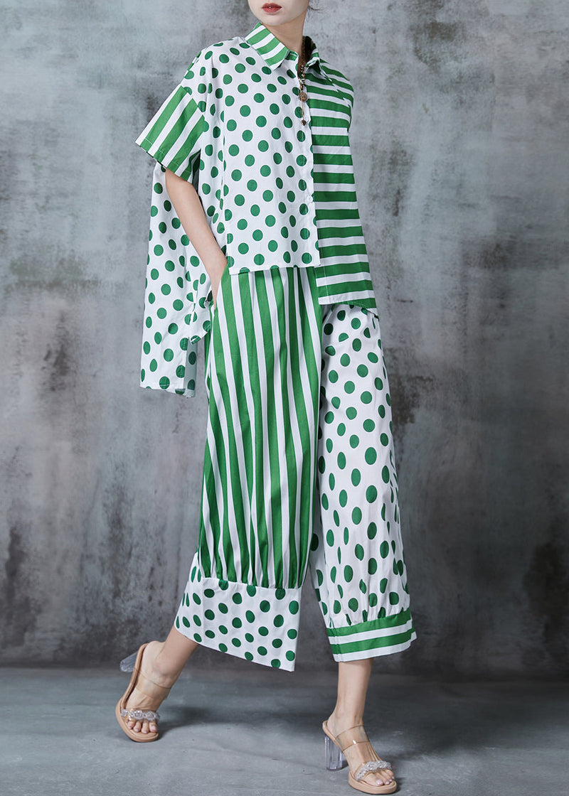 Green Asymmetrical Patchwork Print Cotton Two Pieces Set Summer