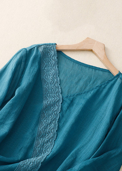 Yellow Asymmetrical Lace Patchwork Linen Shirts Summer