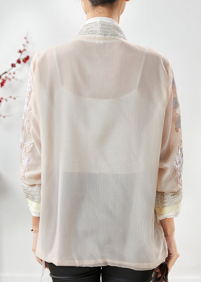 Apricot Embroidered Silk Cotton Cardigan Summer