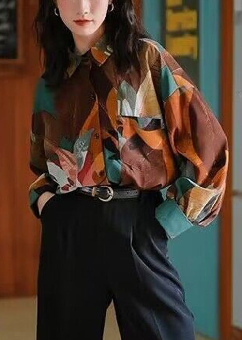 Photo Peter Pan Collar Color Print Cotton Shirt Spring