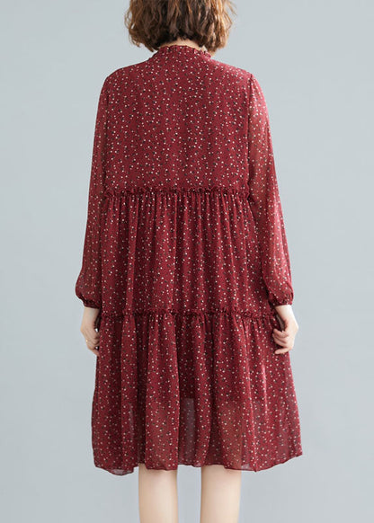 Fitted Mulberry Ruffled Patchwork Chiffon Mid Dress Spring