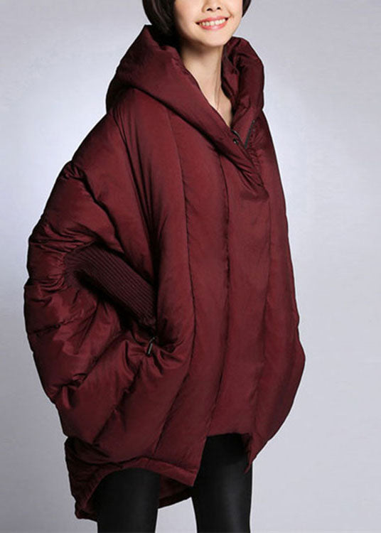 Mulberry Hooded Zippered Cloak Sleeves Winter Duck Down Coat