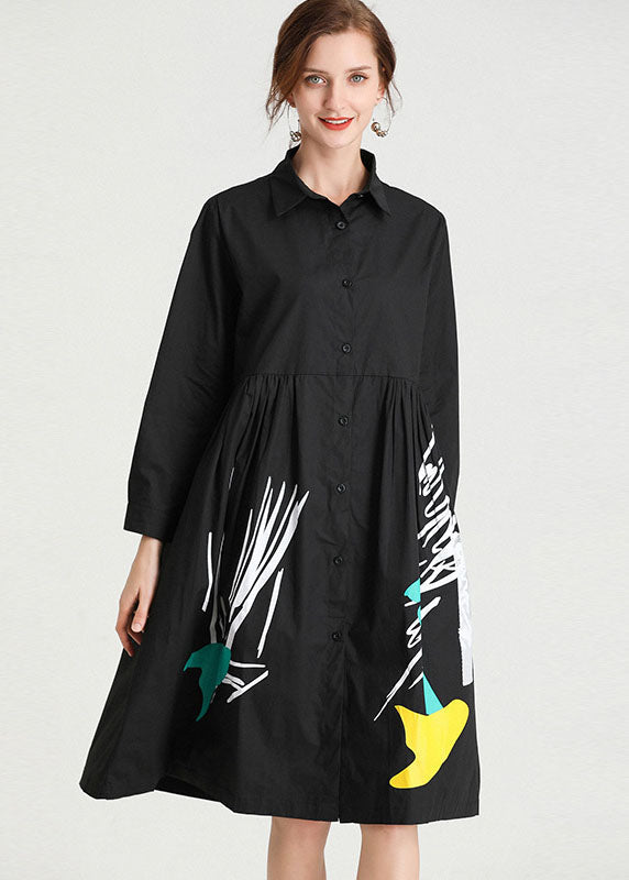 Black Print Patchwork Shirts Dress Fall
