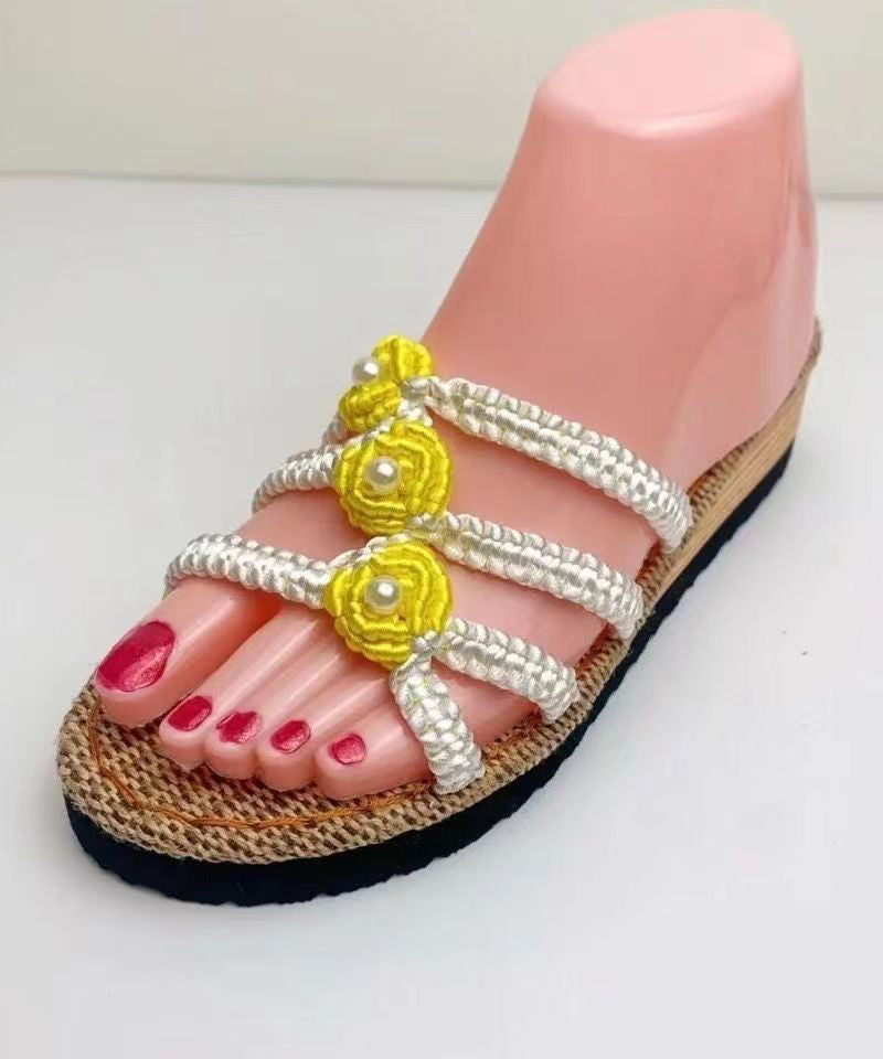 Splicing Wedge Black Knit Fabric Slide Sandals Peep Toe