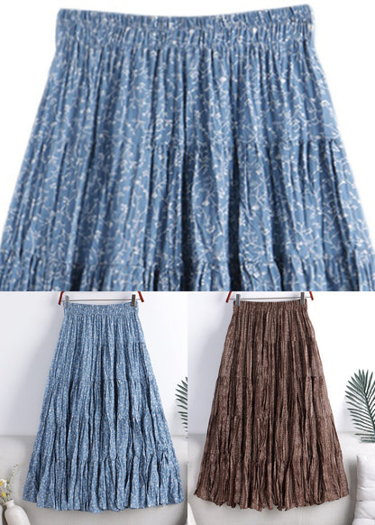 Boutique Blue Print Wrinkled Elastic Waist a Line Skirt Fall