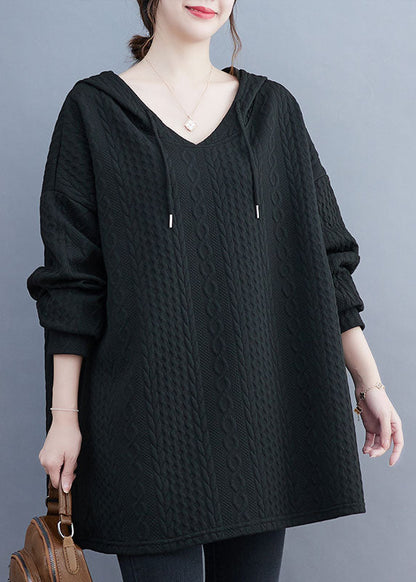 Black Drawstring Hooded Sweatshirt Long Sleeve