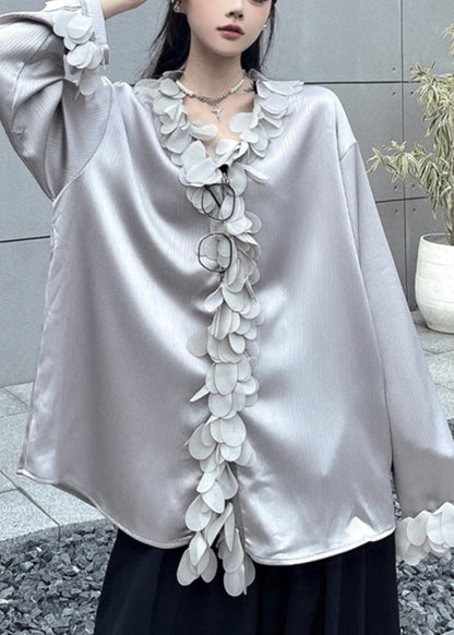 French Grey V Neck Shirts Fall