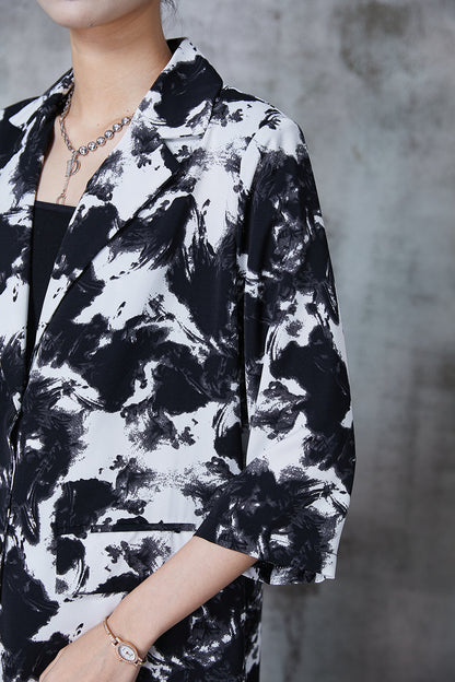 Natural Black and White Ink Painting Oversized Chiffon Sets 2 Pieces Fall