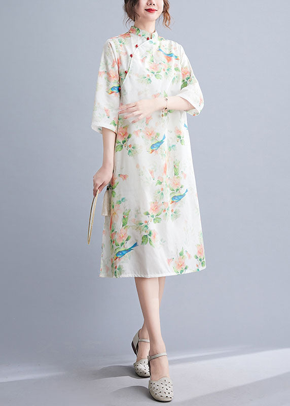 O Neck Half Sleeve Top Sewing Green Bird Print Shirt